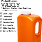 Vakly 24-Hour Urine Collection Bottle – Large Graduated Container with Easy-Grip Handle, Wide Opening & Screw-On Cover for Overnight Collection