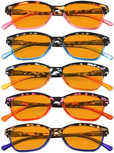 Eyekepper 5 Pack Blue Lens Glasses Women Screen Light Filter Blocking UV Rays Readers for Reading Computer Orange Tinted +1.25
