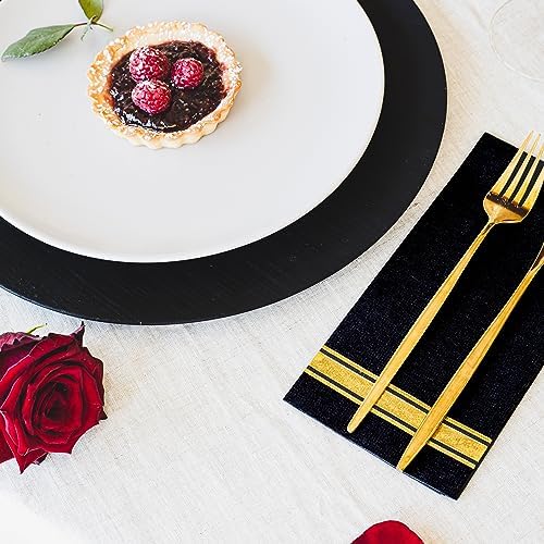 Shiny Gold on Black Disposable Dinner Napkins, Linen-like Feel, Soft Fluff Pulp Paper - 50 Pack, 8.5" x 4" - Style Name: Bold Bliss