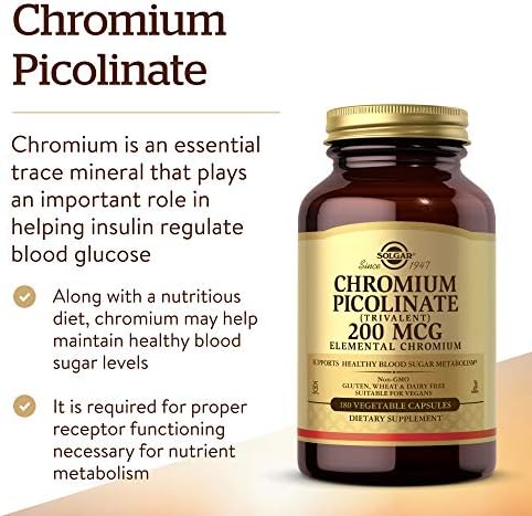 Solgar Chromium Picolinate 200 mcg, 180 Vegetable Capsules - Supports Healthy Blood Sugar Metabolism - Non-GMO, Vegan, Gluten Free, Dairy Free, Kosher - 180 Servings