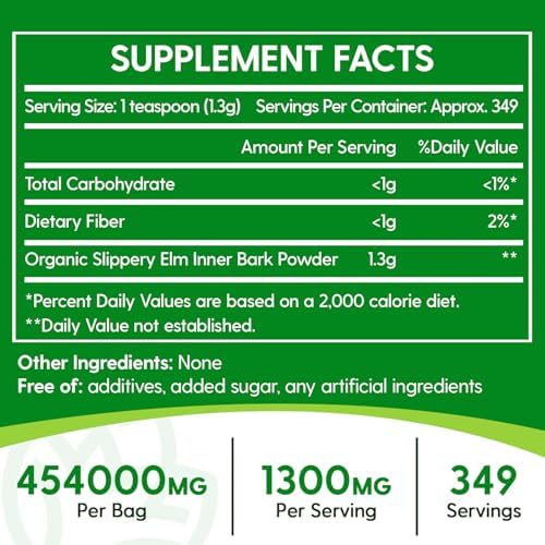 Slippery Elm, Natural Herbs Slippery Elm Powder for Soothing Throat* & Digestive, Diarrhea, PH Balance, Gut Health - with Superior Inner Bark Source, 100% Pure & Vegan, Non-GMO, 1lb (349 Servings)