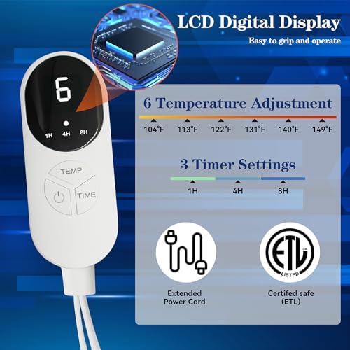 Double Sided Electric Foot Warmer with LCD Display, 9 Heat Settings & 3 Timer, Fast Heating Feet Heating Pad with Auto Shut Off, Non-Slip & Machine Washable Plush, Under Desk for Office/Home/Bed-Gray
