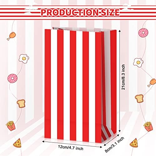 Dianelhall 28 Pcs Striped Party Favor Bags Kraft Paper Treat Candy Goodie Gifts Bags for Circus Carnival Party Halloween Christmas Valentines Birthday Favors(Red and White)