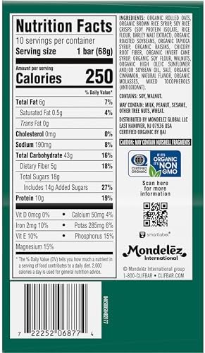 CLIF BAR - Energy Protein Bars - Oatmeal Raisin Walnut - Made with Organic Oats - Energy Bars - Non-GMO - (10 Pack)