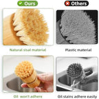 SUBEKYU Bamboo Dish Scrub Brushes for Kitchen, Wooden Cleaning Scrubbers Set for Washing Cast Iron Pan/Pot, Natural Sisal Bristles, Set of 2