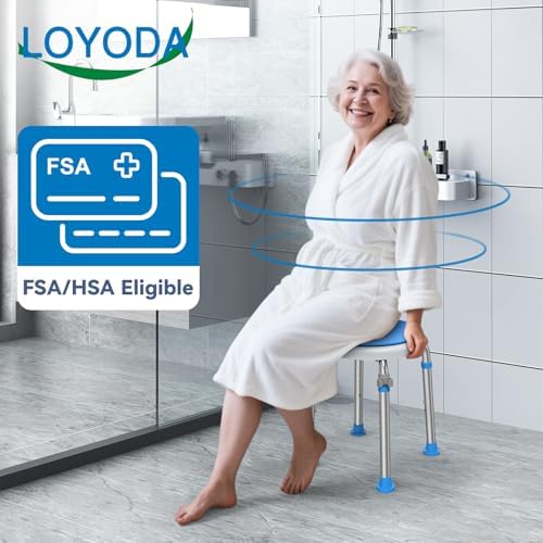 FSA/HSA Eligible Swivel Shower Stool with Adjustable Height, Anti-Slip Round Shower Chair for Inside Shower, Tool Free Assembly Shower Seats for Adults, 300lbs