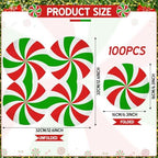 Engrowtic 100 Pcs Christmas Candy Paper Napkins Peppermint Christmas Cocktail Napkins 6.3 x 6.3 Inch Red Green Striped Round Lollipop Paper Towels for Xmas Dinner Winter Holiday Party Supplies