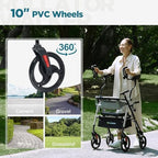 ELENKER Upright Rollator Walker, Stand Up Walkers for Seniors with Armrest, Front Pouch, 10”Wheels, Sponge Padded Seat and Backrest, Fully Adjustment Frame, Champagne