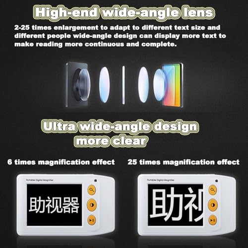 Portable Digital Magnifier, Electronic Reading Aid, 8 Inch Touchscreen 640x480 with Fill Light for The Visually Impaired, Low Vision, Color Blindness, Amblyopia, 2X-25X Zoom, 8 Col