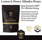 Manuka Honey Drops UMF 15+ / MGO 514+ & Propolis Drops Made in New Zealand – Natural Ingredients – Soothing Drops – Lemon & Honey Flavor - 25 Drops