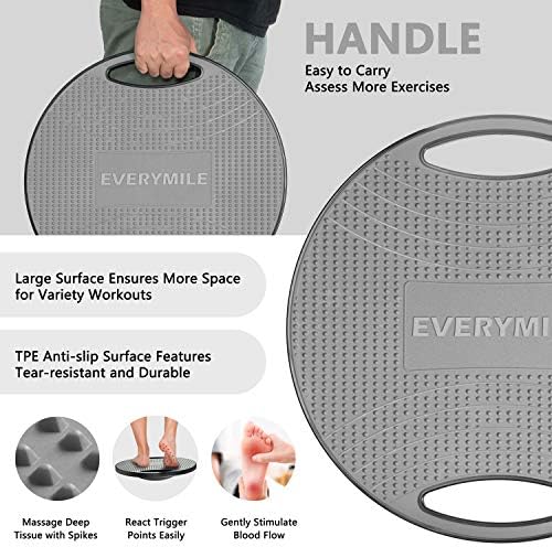 EVERYMILE Wobble Balance Board, Exercise Balance Stability Trainer Portable Balance Board with Handle for Workout Core Trainer Physical Therapy & Gym No-Skid Surface