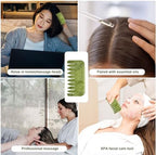 gemshan Jade Gua Sha Comb, 2pcs Green Jade Massage Comb Tool for Head Caring, Relax Head Scalp Deep Tissue Point Massager Scraping Therapy Tool