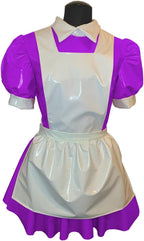 Mens Male Dress Costume Sleeve Wetlook Latex Maid Flared Dress,Fuchsia,M