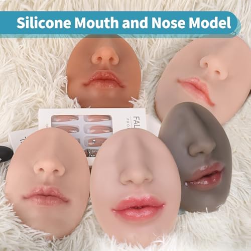 Silicone Nose Mouth Model Soft Flexible Piercing Practice Body Parts Silicone Lips Realistic Face Piercing Model Display (Beige, L-Thick Lip)