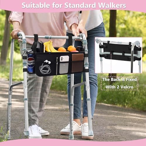 Upgraded Rollator Basket Foldable Rollator Walker Storage Bag with Cup Holder for Seniors with Big Capacity,Never Tipping Over and Easy to Use,Best Present for Family