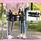 Upgraded Rollator Basket Foldable Rollator Walker Storage Bag with Cup Holder for Seniors with Big Capacity,Never Tipping Over and Easy to Use,Best Present for Family