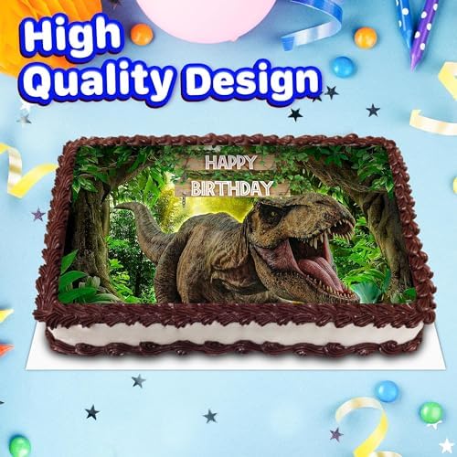8.3 x 11.7 Inch Edible Square Cake Toppers – Dinosaur Adventure Themed Birthday Party Collection of Edible Cake Decorations