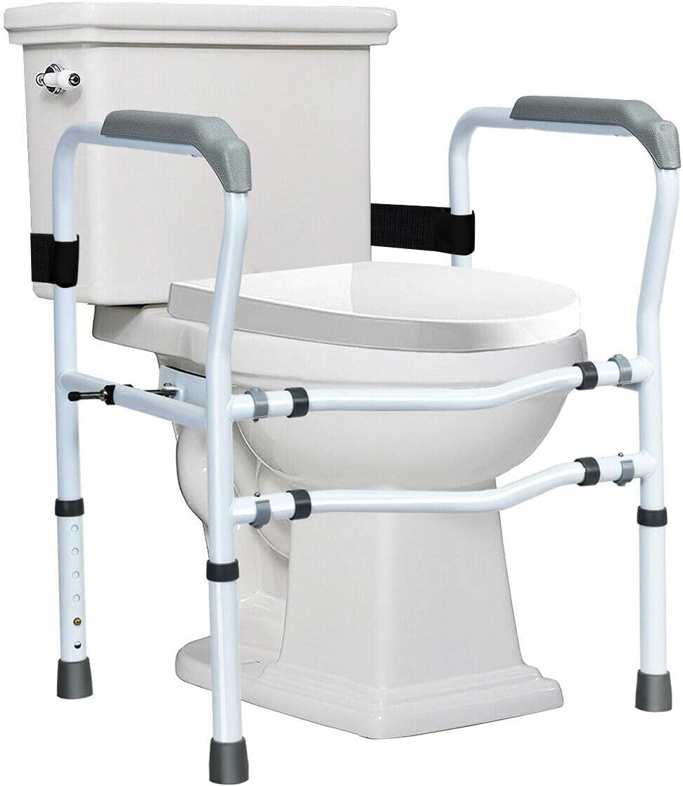 Giantex Toilet Safety Rail Free Standing Safety Assist Frame W/ 360°Rotatable Clip,Adjustable Height & Width Toilet Armrest, 300 LBS Weight Capacity for Disable Elderly Commode Stability Handrails