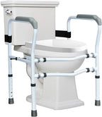 Giantex Toilet Safety Rail Free Standing Safety Assist Frame W/ 360°Rotatable Clip,Adjustable Height & Width Toilet Armrest, 300 LBS Weight Capacity for Disable Elderly Commode Stability Handrails