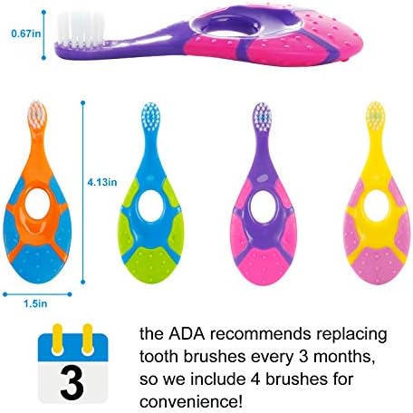 Slotic Baby Toothbrush for 0-2 Years, Safe and Sturdy, Toddler Oral Care Teether Brush, Extra Soft Bristle for Baby Teeth and Infant Gums, Dentist Recommended (4-Pack)