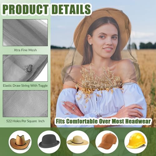 HESTYA 4 Pack Mosquito Net Face Mesh Protecting Net for Outdoor Hiking Camping Climbing Mosquito Fly Insects Preventing(Gray, Army Green)