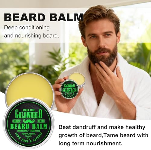 Beard Kit Beard Grooming Kit w/Beard Oil Balm Brush Comb Scissor e-Book Christmas Stocking Stuffers Gifts Ideas for Men Him Dad Boyfriend Husband Mens