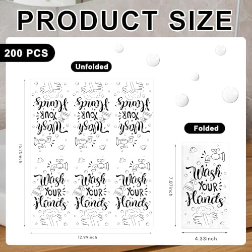 200Pcs Wash Your Hands Paper Napkins 3 Ply Disposable Hand Towels Etiquette Napkins Guest for Bathroom Kitchen Wedding Baby Shower Supplies
