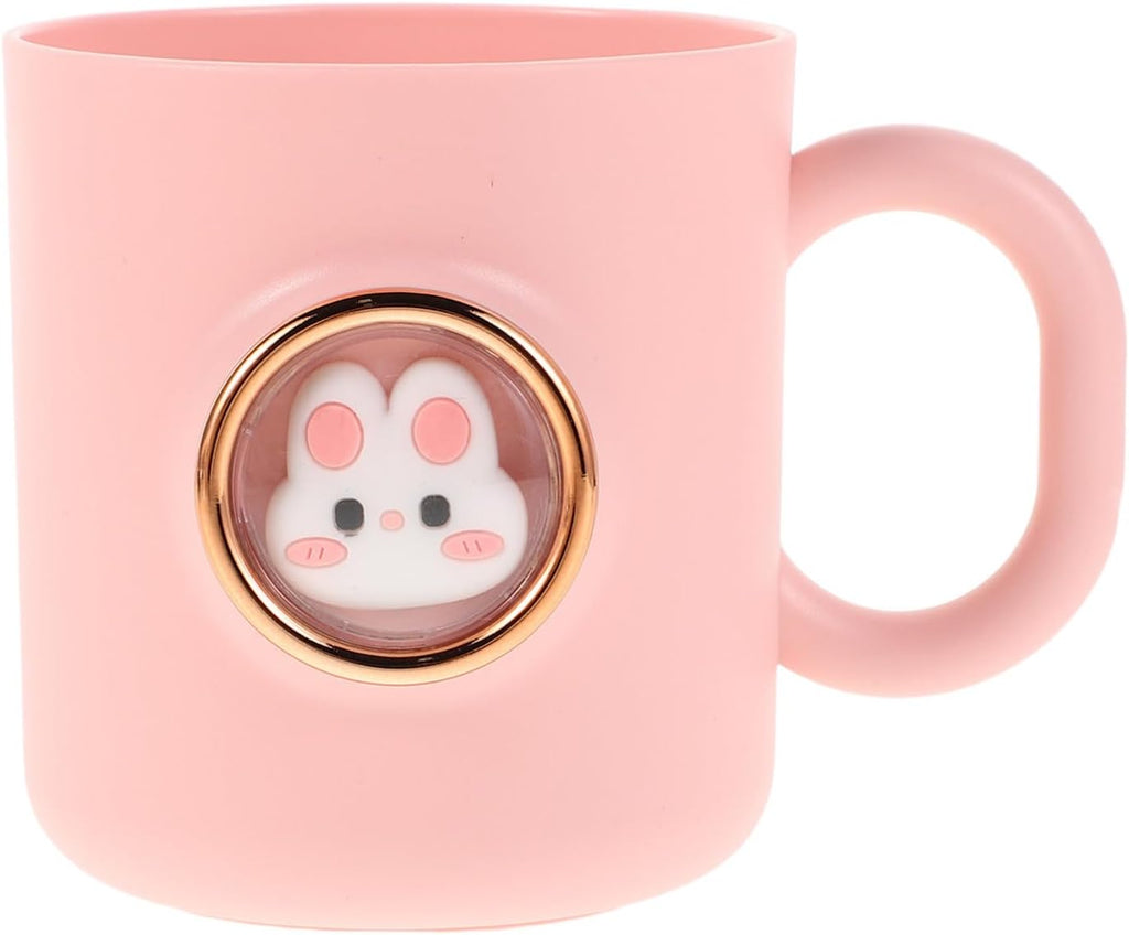 FRCOLOR Kids Toothbrush Cup with Handle, Cartoon Bunny Animal Mouthwash Cup for Children Brushing Teeth, Reusable Plastic Rinse Tumbler for Bathroom Sink and Travel 4.72X3.34X3.14In