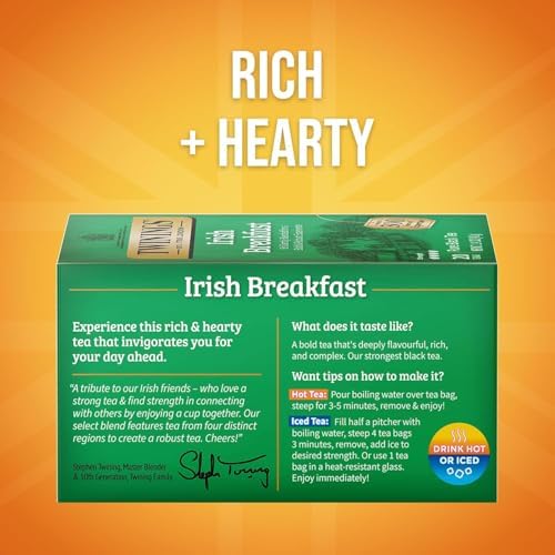 Twinings Tea Variety 2-Pack – Earl Grey + Irish Breakfast, Caffeinated Black Tea Bags, Individually Wrapped, 20 Count Each