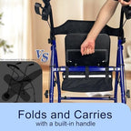 Foldable Rollator Walker with Seat for Seniors, Easy Folding & One-Hand Carry, Walkers for Seniors-All-Terrain Wheels, Height Adjustable Lightweight Rolling Walker for Elderly, Blue