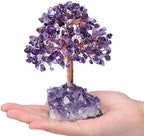 Jovivi Natural Amethyst Healing Crystal Money Tree on Amethyst Cluster Geode Druzy Base Feng Shui Crystals for Home Office Desk Decorations, Wealth, Good Luck