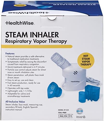 HealthWise Steam Inhaler Respiratory Vapor Therapy | Sinus Pressure, Congestion, Colds & Cough Relief | Facial Steamer, Steam Inhaler, FSA Eligible, Vaporizer or Vocal Steamer | Mask for Cleansing