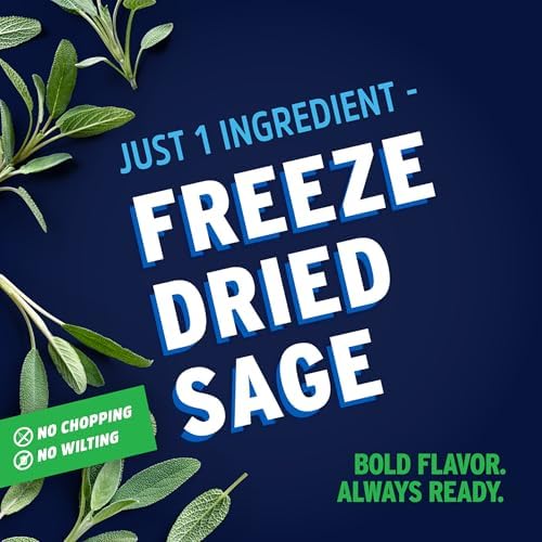 Litehouse Freeze Dried Sage - Substitute for Fresh Sage, Jar Equal to 3 Sage Fresh Bunches, Organic, Sage Seasoning, Non-GMO, Gluten-Free - 0.30 Ounce
