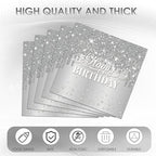 40PCS Silver Happy Birthday Napkins Silver Theme Party Decorations Disposable Cocktail Napkins for lunch,Dinner,Birthdays, Weddings, Baby Showers Party Decoration Supplies
