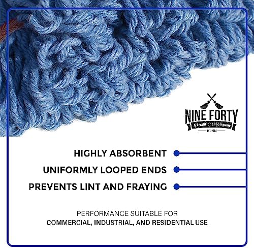 Nine Forty 2-Pack Industrial and Commercial-Grade Looped End Wet Mop Head Refill - Heavy Duty 20 Inch 4-Ply Premium Synthetic Yarn - for Optimal Absorption and Durability - Blue (2 Pack, Large)