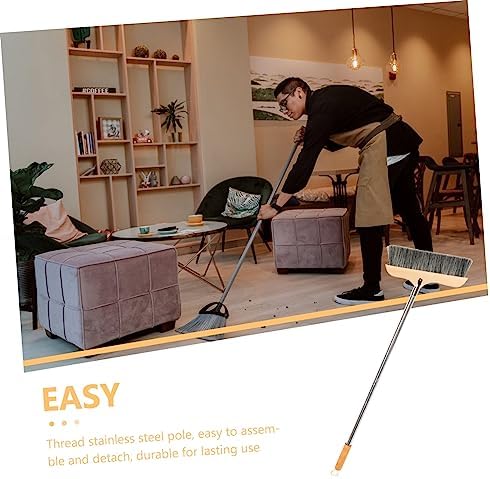 Wooden Broom with Stainless Steel Handle Soft Bristle Cleaning Brush for Hardwood Floors Carpets Indoor Use Lightweight Anti-Static Design for Easy Sweeping