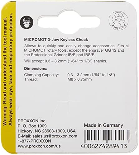 Proxxon 28941 MICROMOT Three Jaw Keyless Chuck , Black