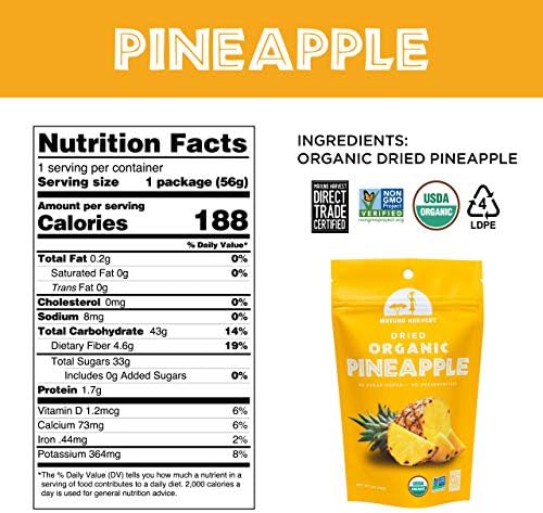 Mavuno Harvest Pineapple Dried Fruit Snacks | Organic Dried Pineapple Chunks| Gluten Free Healthy Snacks for Kids and Adults | No Sugar Added, Vegan, Non GMO, Direct Trade | 2 Ounce, Pack of 3