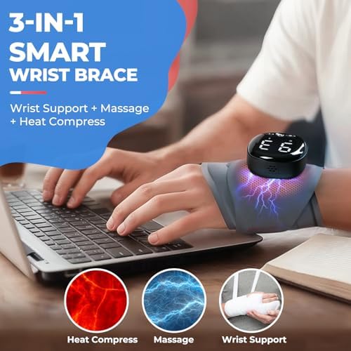 Hand Massager with Heat, Cordless Wrist Supports Brace - Relief for Carpal Tunnel, Arthritis & Tendonitis, Left/Right Hand, Gray, L