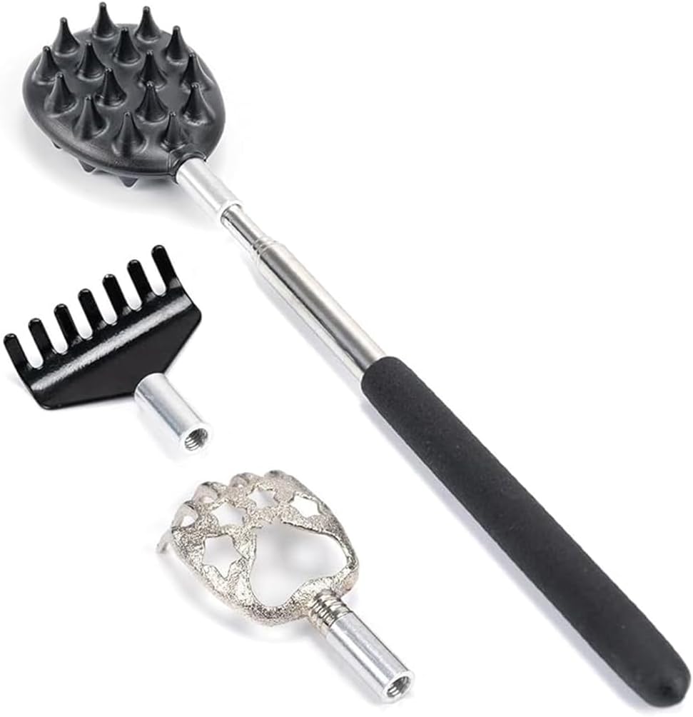 Back Scratcher, Rubber Handle Back Beater, Three Replaceable Scratching Heads.