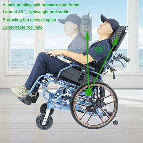 Folding Reclining Wheelchair 20" Rear Wheels and Elevating Legrests and 18" Seat Width 220 lbs Black