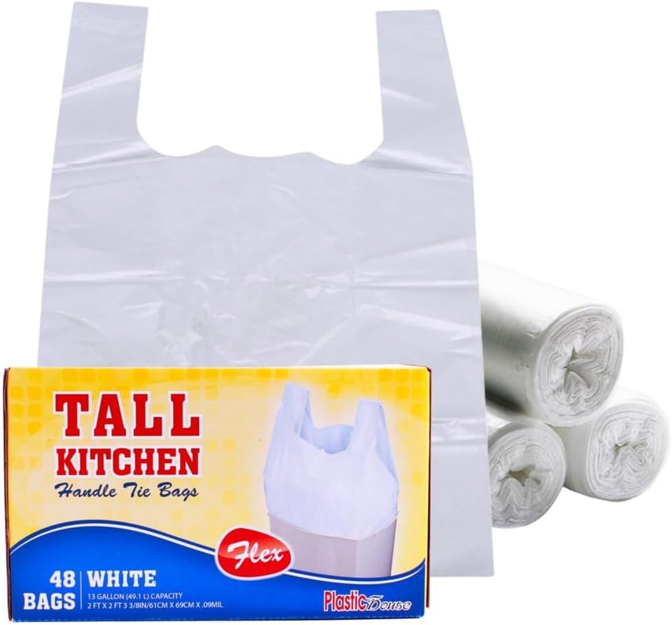 Handle TIE Flex White Tall Kitchen Trash Bags, 13 Gallon, 48 CT (1)