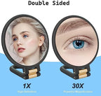 Sifolo 30x Magnifying Mirror, Travel Hand Mirrors with Handle - Double Side Handheld Mirror with 1X 30X Magnification & Adjustable Handle/Stand, Hand Held Foldable Travel Mirror for Makeup(Black)