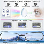 2 Pack Folding Reading Glasses Blue Light Blocking Ultra-Thin Metal Frame for Men & Women Pocket Readers