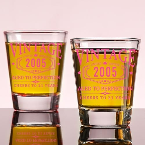 21st Birthday Gifts for Her - Limited Edition Shot Glass - Vintage 2005 Cheers To 21 Years, Finally 21 Party Decorations Supplies - Turning 21 Bday Present for Girl Women Sister Daughter Friends