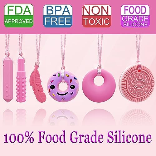 Chew Necklaces for Sensory Kids, Silicone Chewy Necklace for Children with Autism, ADHD, SPD, Chewing, 6 Pack Autism Sensory Toys