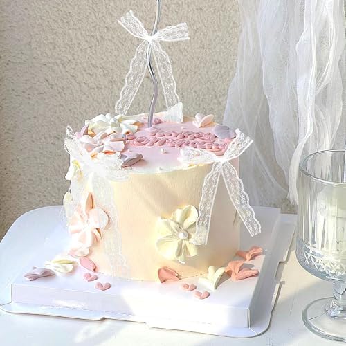20 Pack White Lace Bow Cupcake Toppers White Lace Bows Cake Toppers for Coquette Bow Birthday Cake Bows Balloon Wall Decorations Baby Shower Wedding Anniversary Party Supplies