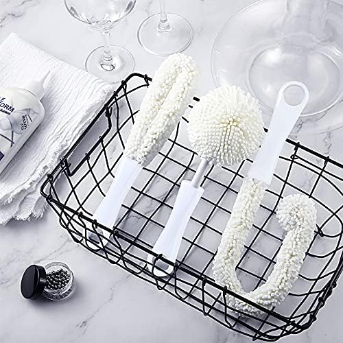 Boao 3 Pcs Wine Decanter Cleaning Brushes with Stainless Steel Cleaning Balls Wine Glass Flexible Bottle Scourers Brushes Cleaners Polishers for Decanter Glass Goblets Champagne Flutes Cups
