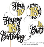 1 PCS Happy 18th Birthday Cake Topper Black Gold Glitter Cheers to 18 Years Birthday Cake Pick 18 Fabulous Cake Decoration for Happy 18th Birthday Anniversary Party Cake Decorations Supplies