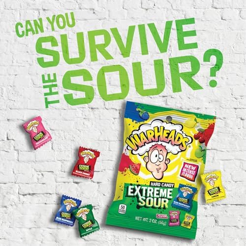 WARHEADS - Extreme Sour Hard Candy - Assorted Flavors - Sour Apple, Black Cherry, Blue Raspberry, Lemon & Watermelon Flavors - 2 oz. Bags - 3 Pack